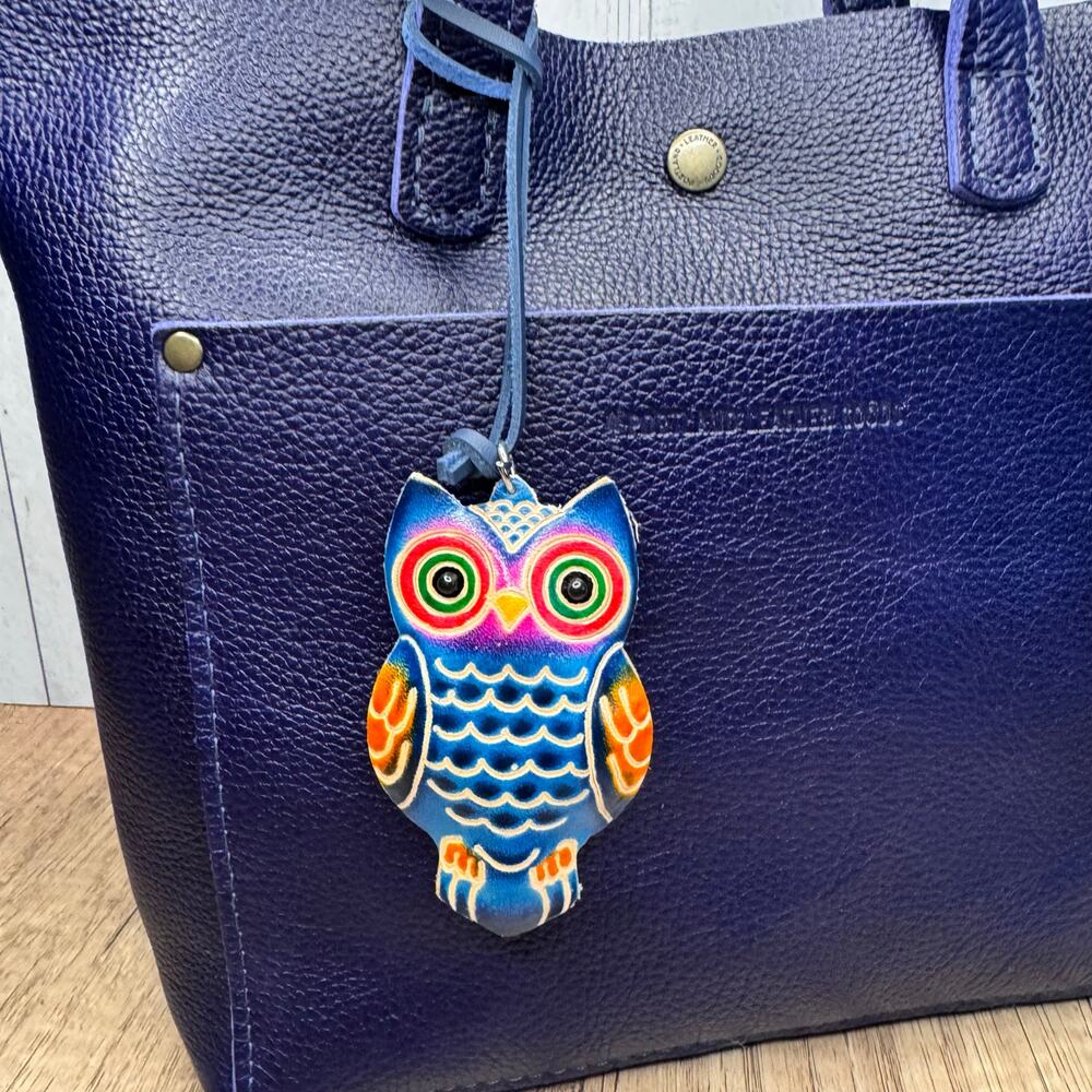 Genuine Leather Hand Painted Purse Charm Barn Owl Bag Charm Owls Leather Farm